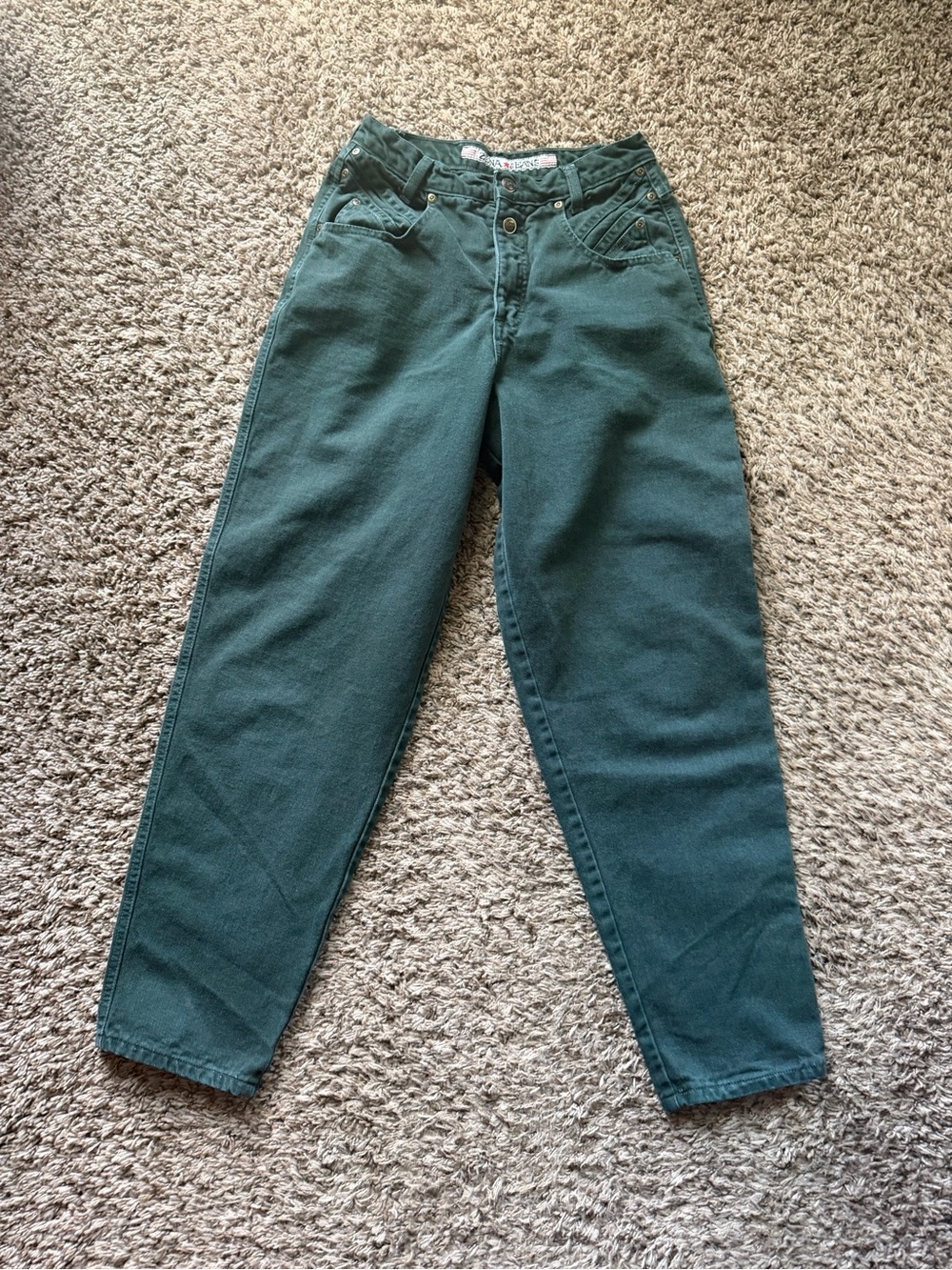 Vintage 80s 90s Zena High Waisted Tapered Mom Jeans Green Size 12 28 Waist